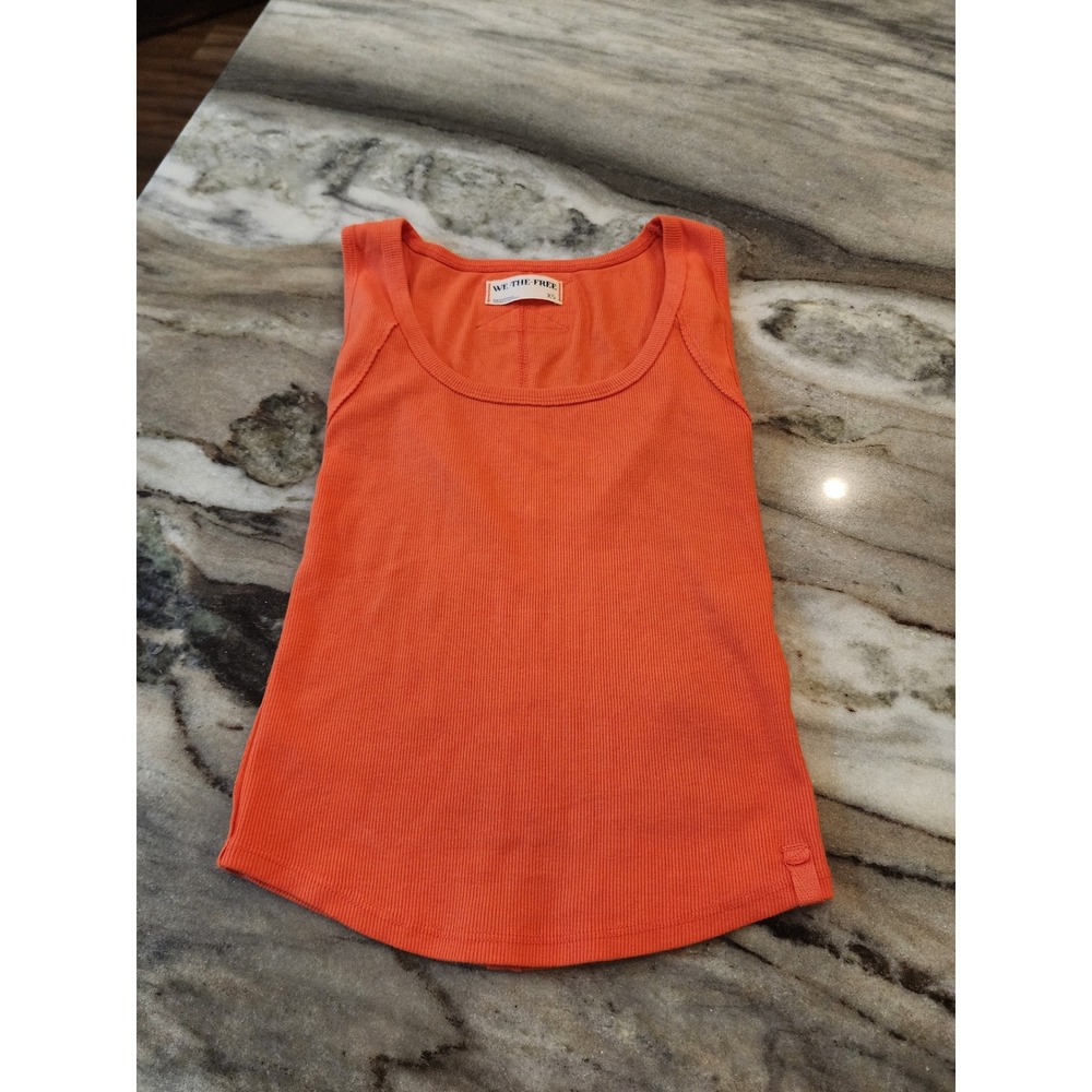 We The Free People Tank‎ Top XS Coral Orange Ribbed Knit Sleeveless Casual Basic